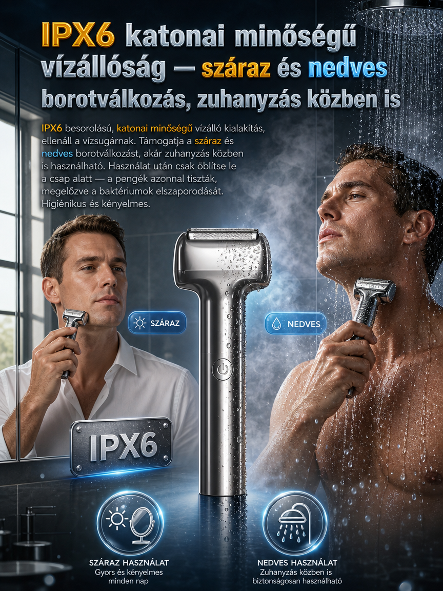 👍Prémium Német Precíziós Elektromos Borotva - Fájdalommentes, IPX6 Vízálló, 60 Nap Akku (🔥50% AKCIÓ + INGYENES SZÁLLÍTÁS)