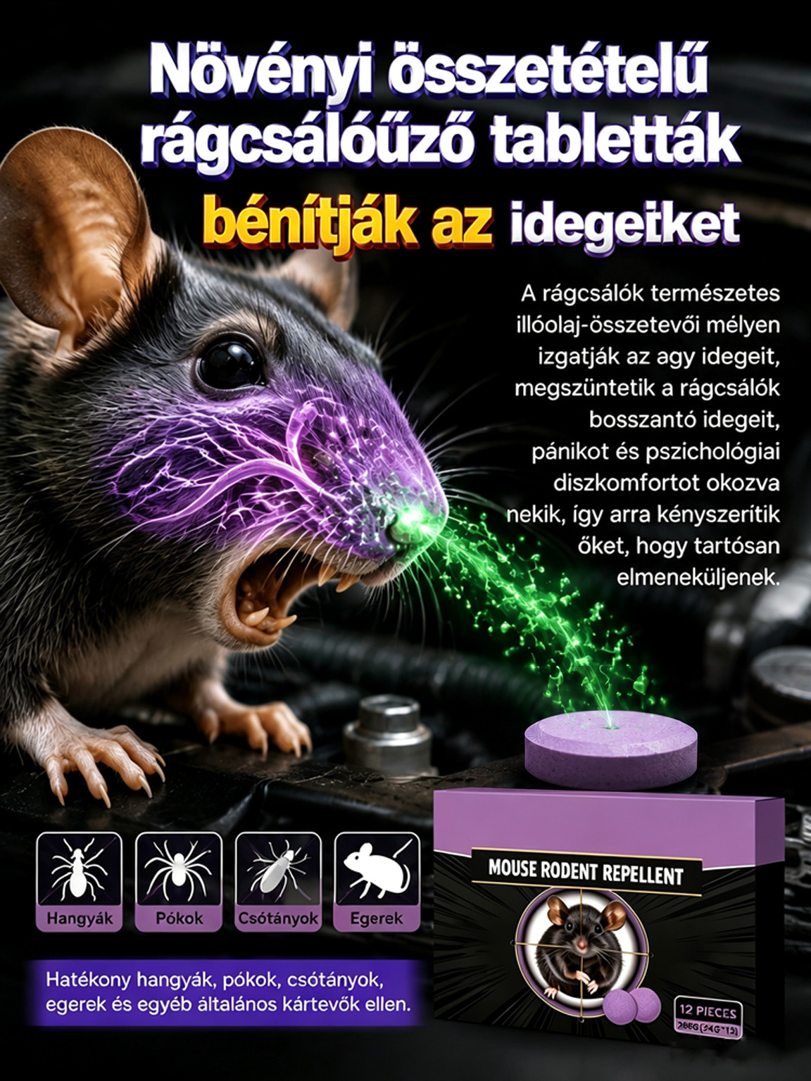 👍[50% AKCIÓ] 100% Növényi Rágcsálóűző – Biztonságos Védelem Gyerekek és Háziállatok Mellett