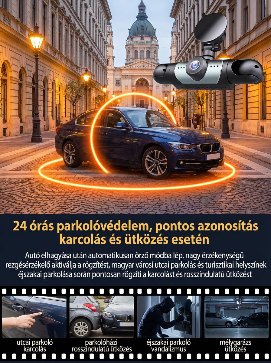 Nincs Több Vakfolt! 360° HD Autós Kamera (4 Lencse) | 24 Órás Őrség & Katonai Éjjellátó
