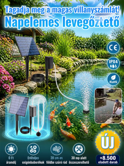 Napelemes Kerti Tó Oxigénszivattyú | Ultra Csendes (<30dB) | Nulla Áramköltség