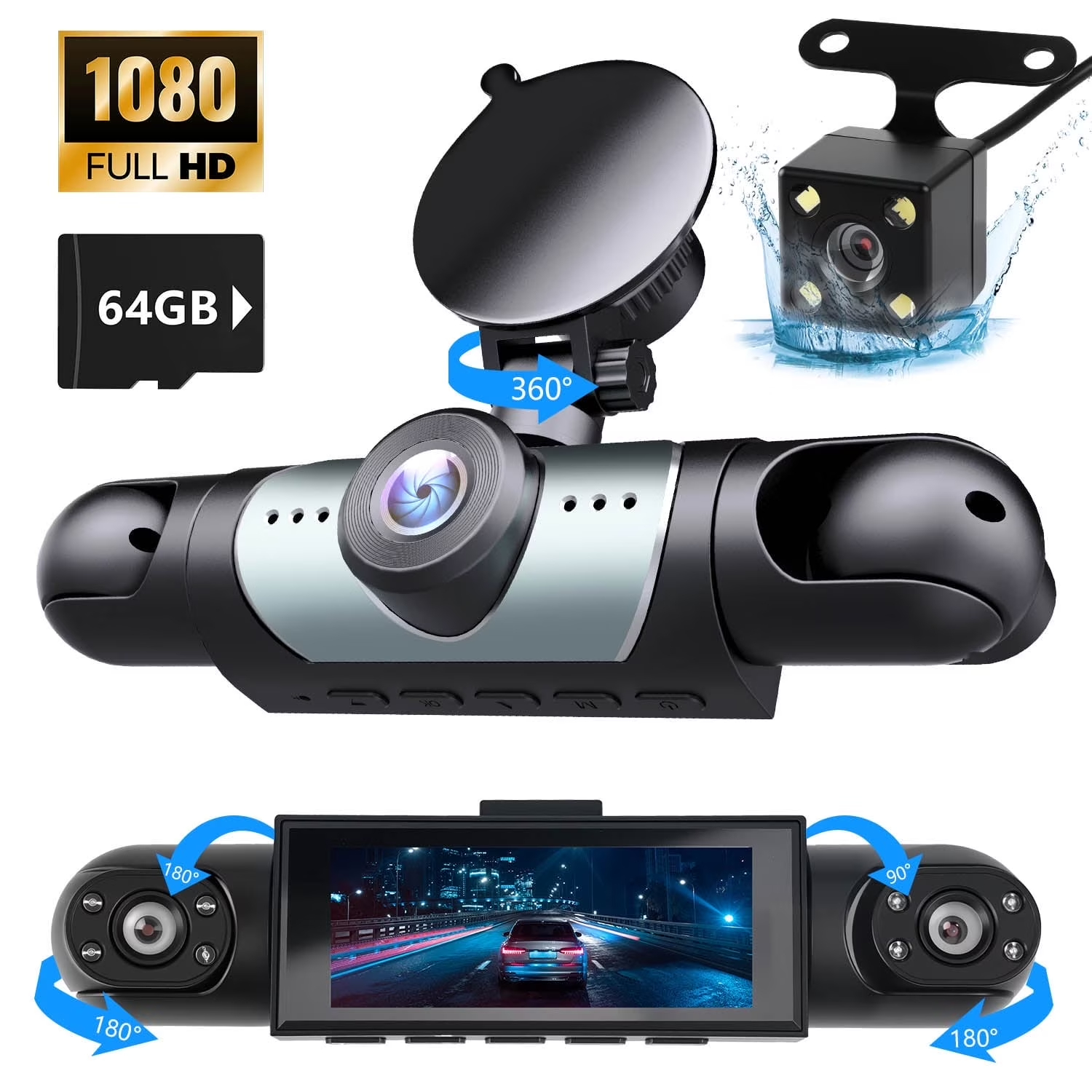 Nincs Több Vakfolt! 360° HD Autós Kamera (4 Lencse) | 24 Órás Őrség & Katonai Éjjellátó