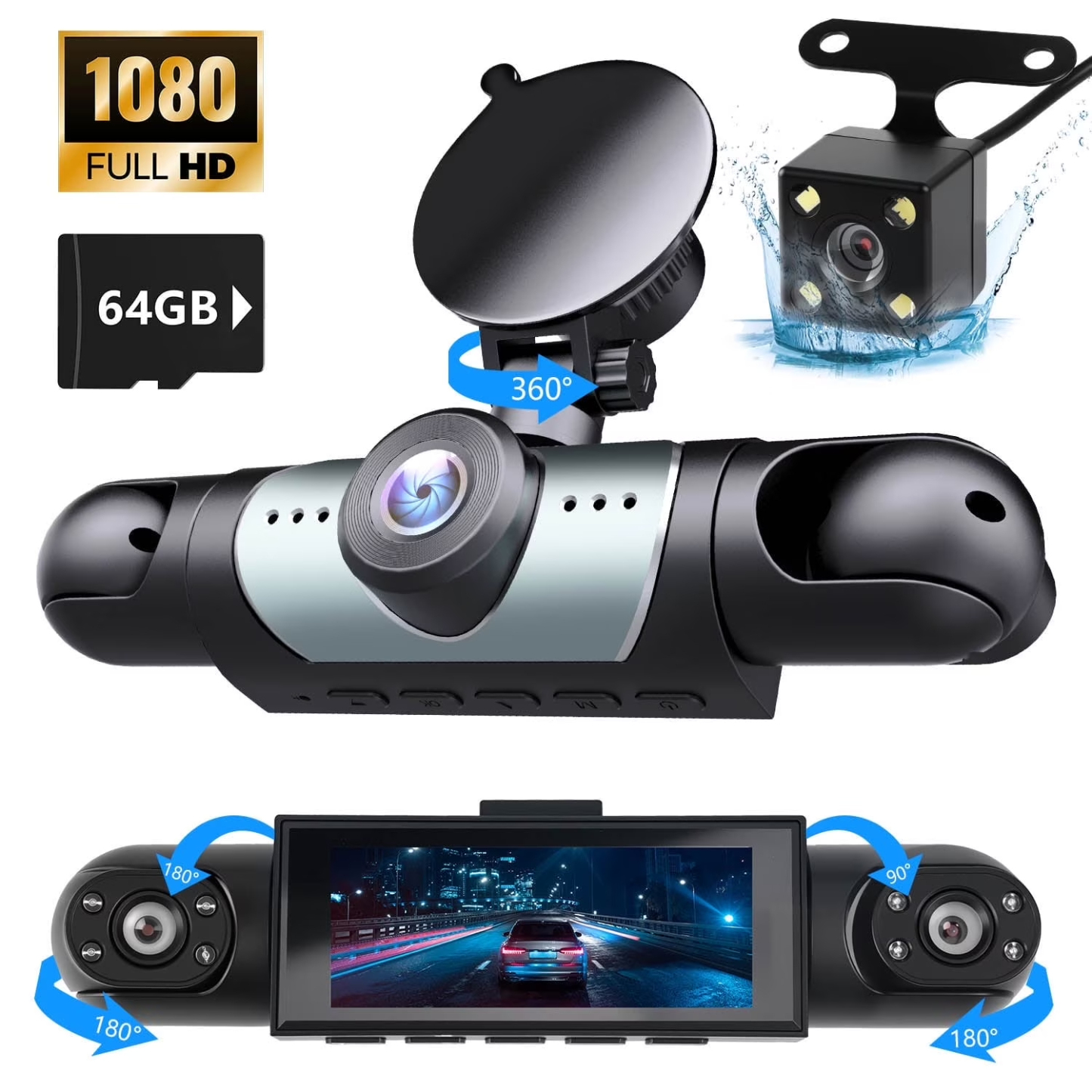 Nincs Több Vakfolt! 360° HD Autós Kamera (4 Lencse) | 24 Órás Őrség & Katonai Éjjellátó