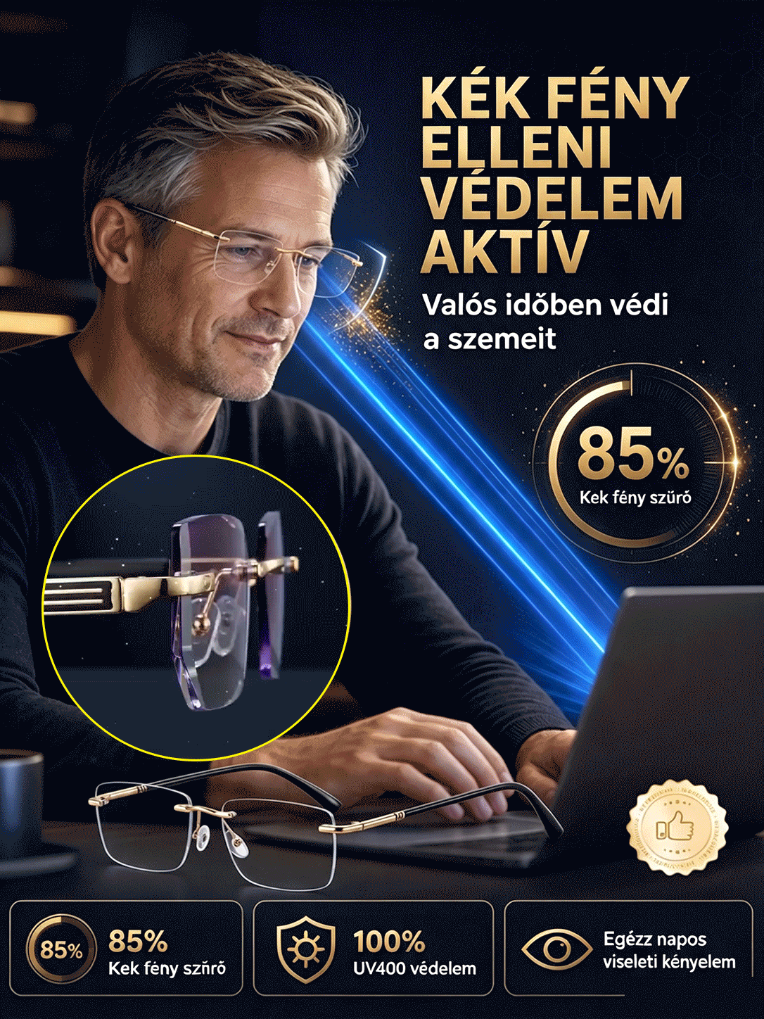 💥Intelligens gyémánt keret nélküli kékfény-szűrős szemüveg (1+1 Ingyen / Utánvét / Díjmentes próba)