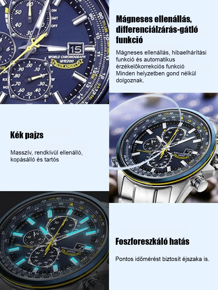 Professzionális Napelemes Férfi Pilóta Karóra – Karcálló Zafír Üveg & 20 Bar Vízállóság