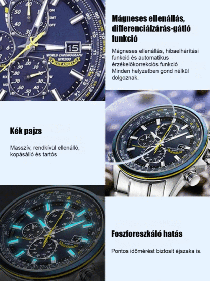 Professzionális Napelemes Férfi Pilóta Karóra – Karcálló Zafír Üveg & 20 Bar Vízállóság