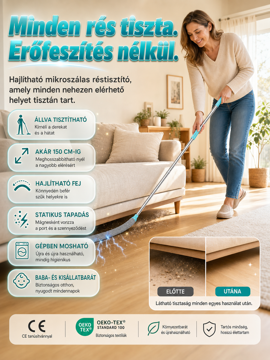 👍Varázslatos Teleszkópos Rés-Tisztító | Hajlítható Mikroszálas Por-Mágnes (50% Akció)