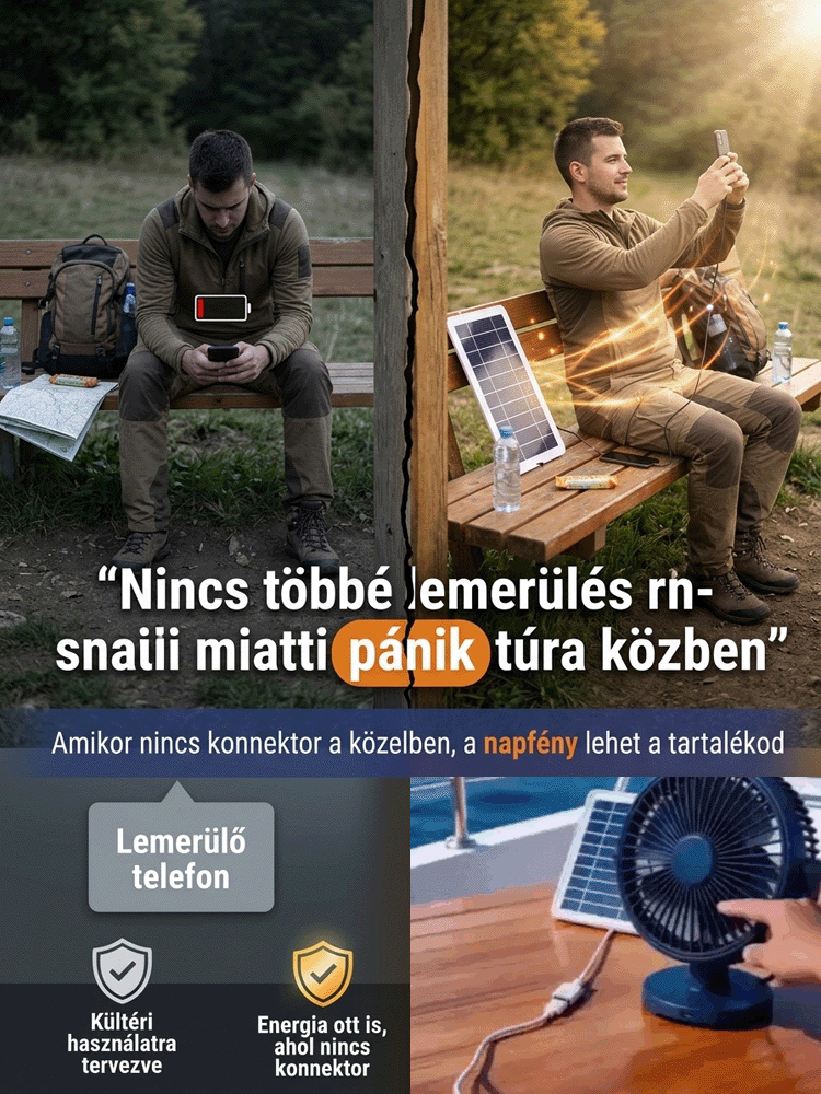 Hordozható, multifunkcionális napelemes töltőpanel