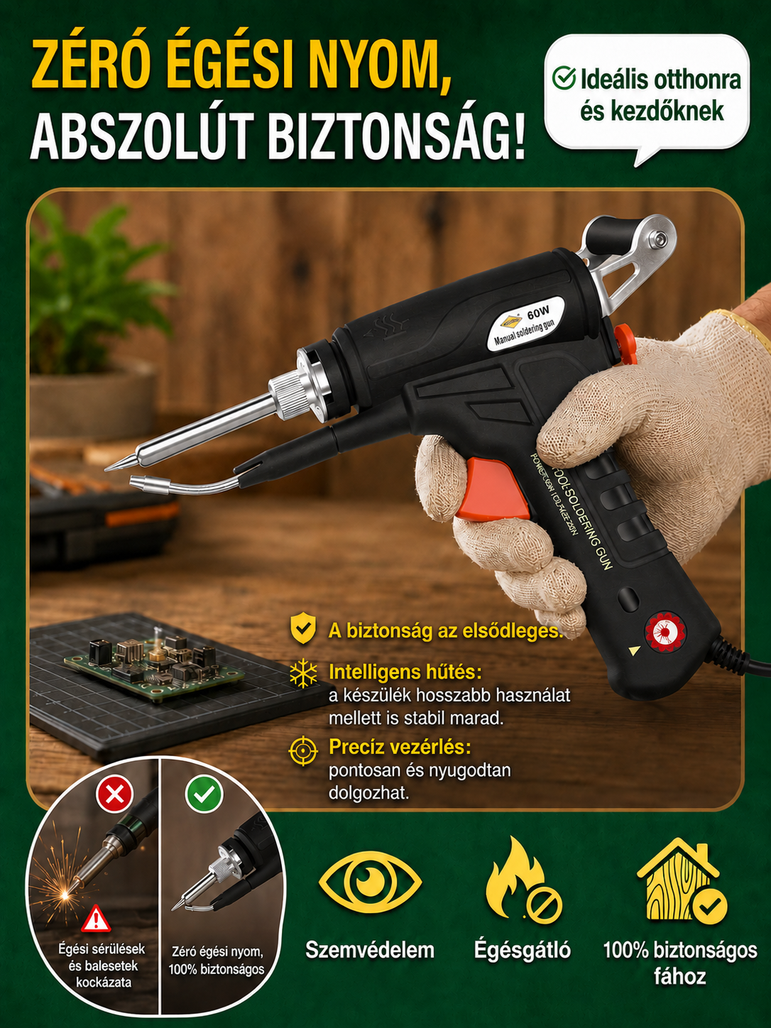 【50% AKCIÓ】Profi Egykezes Automata Forrasztópisztoly - Állítható Hőmérséklet (90-480°C)