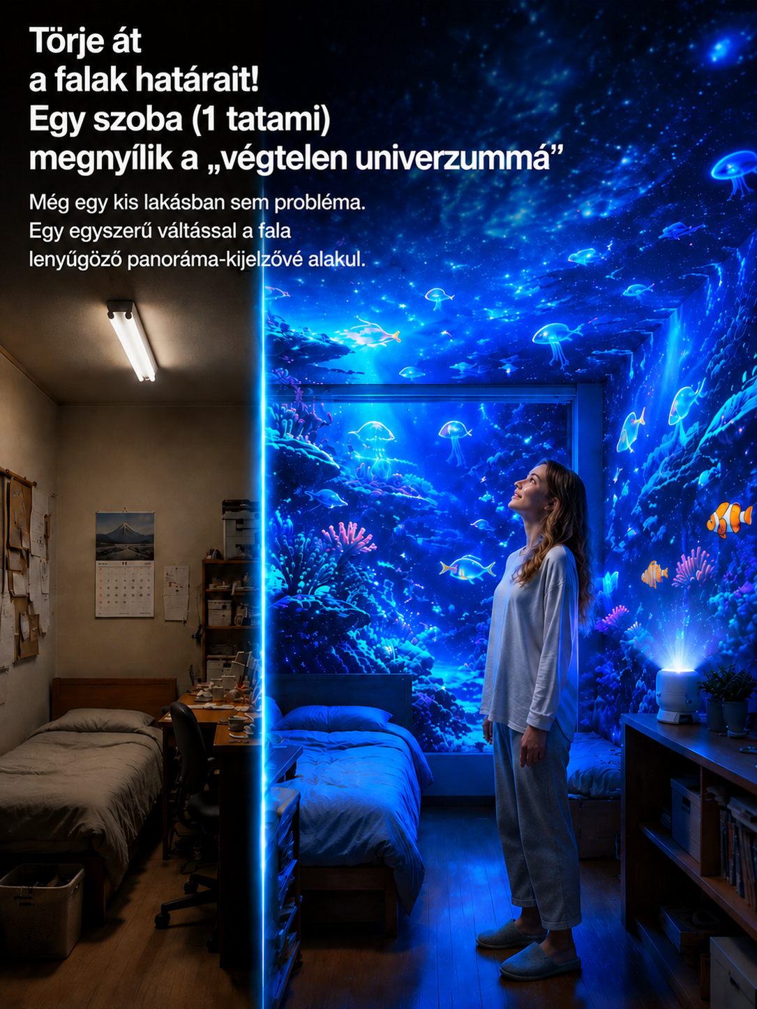 3 az 1-ben Rakéta Projektor Lámpa – 7 Színű Forgó Éjszakai Fény Érintésvezérléssel