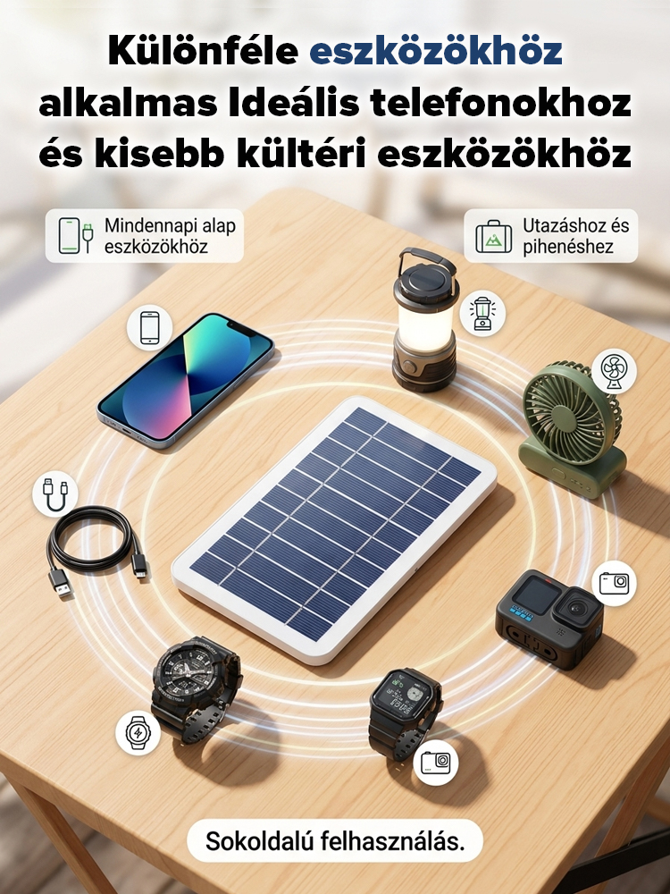 Hordozható, multifunkcionális napelemes töltőpanel