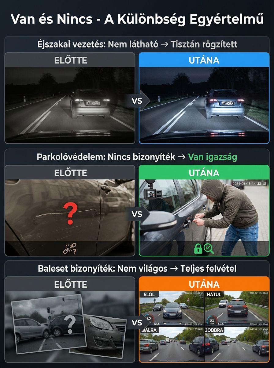 Nincs Több Vakfolt! 360° HD Autós Kamera (4 Lencse) | 24 Órás Őrség & Katonai Éjjellátó