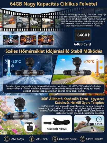 Nincs Több Vakfolt! 360° HD Autós Kamera (4 Lencse) | 24 Órás Őrség & Katonai Éjjellátó