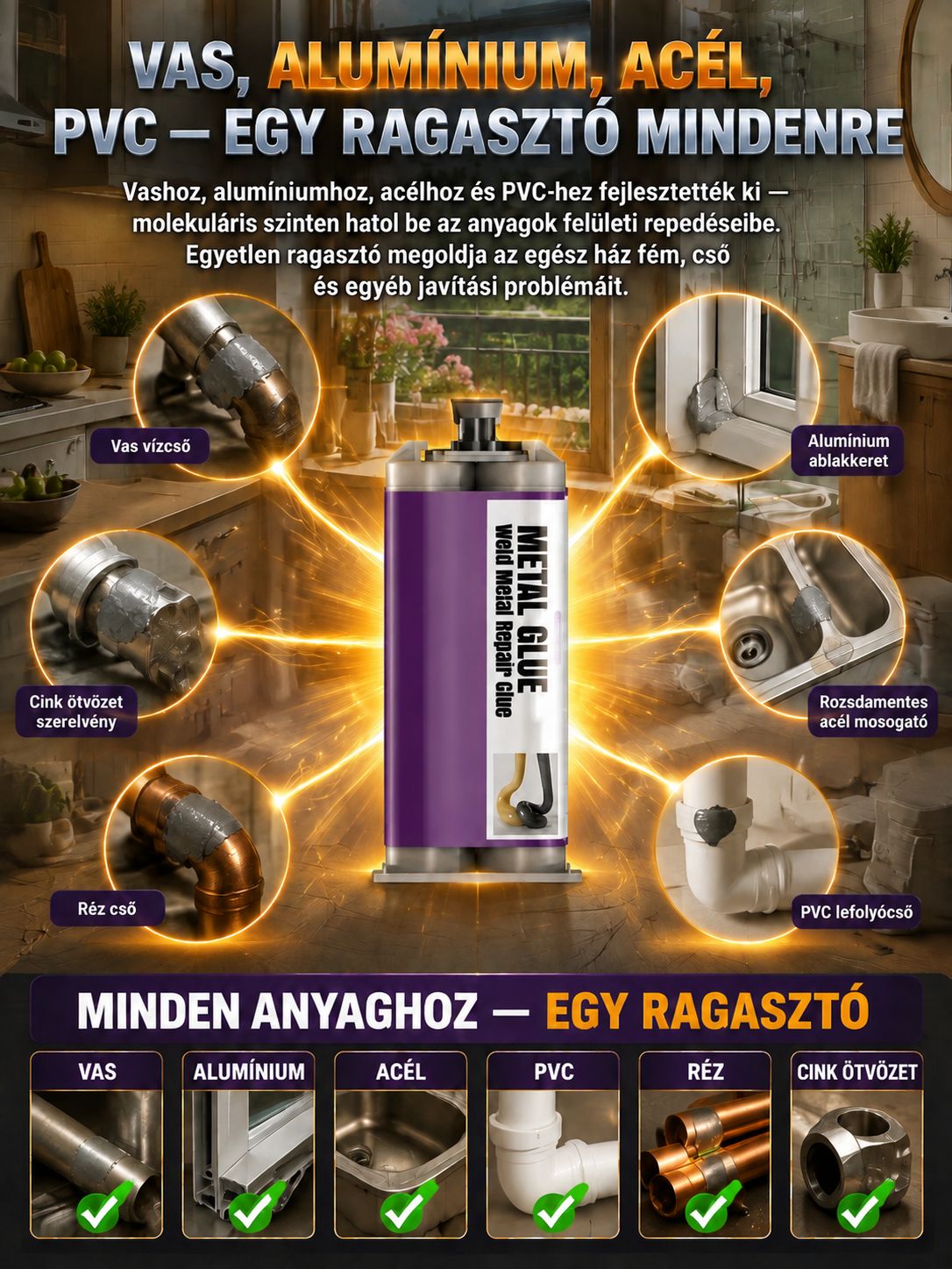 👍Szupererős Vízálló Fémragasztó - Acélkemény Javítás (1-et Fizet 2-t Kap)