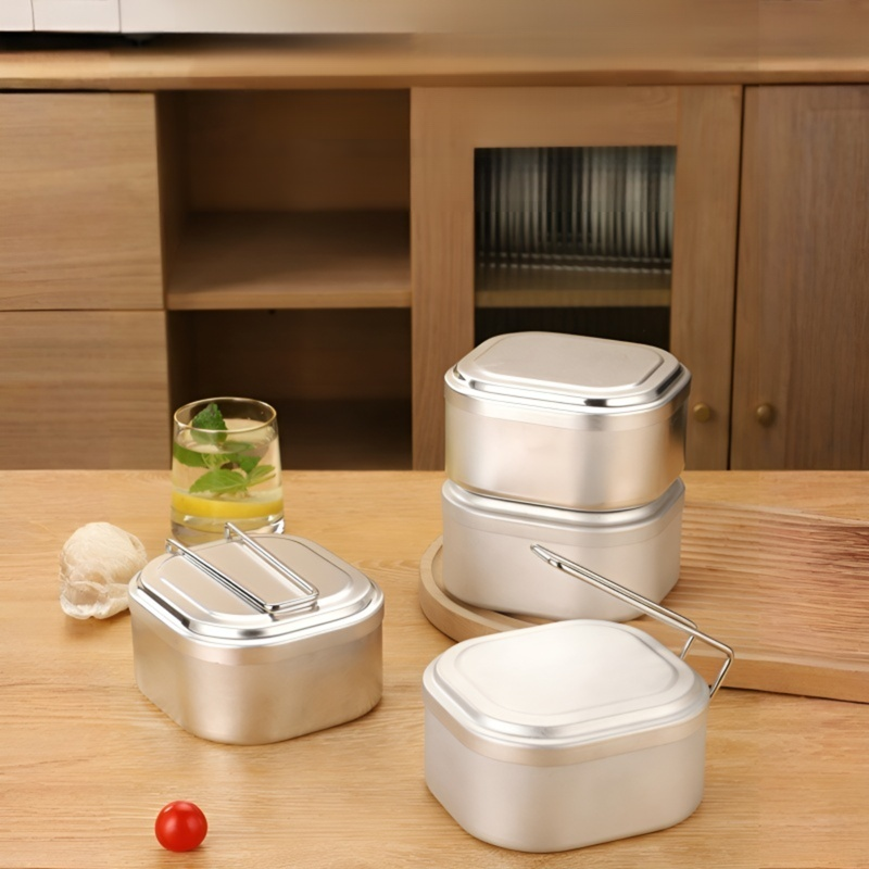 Square all-aluminum lunch box with handle
