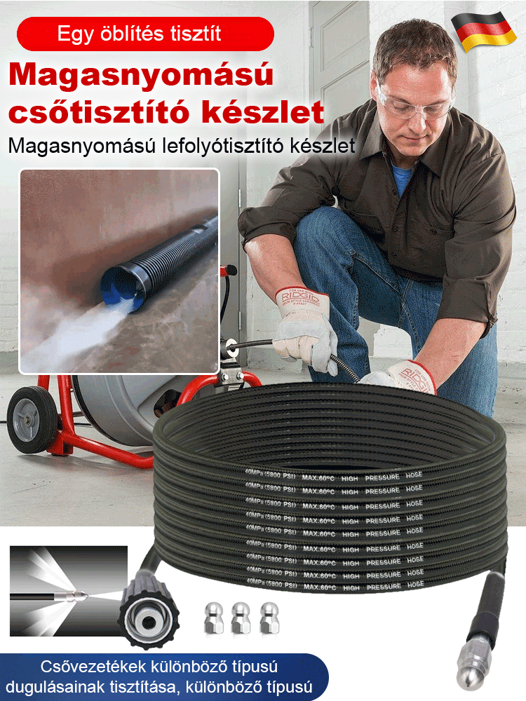 Magasnyomású csőtisztító készlet