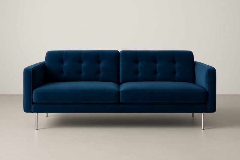 Canapé 3 places velours bleu pieds métal 200x90x85 cm