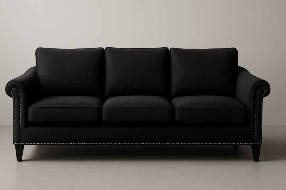 Canapé trois places en tissu polyester noir