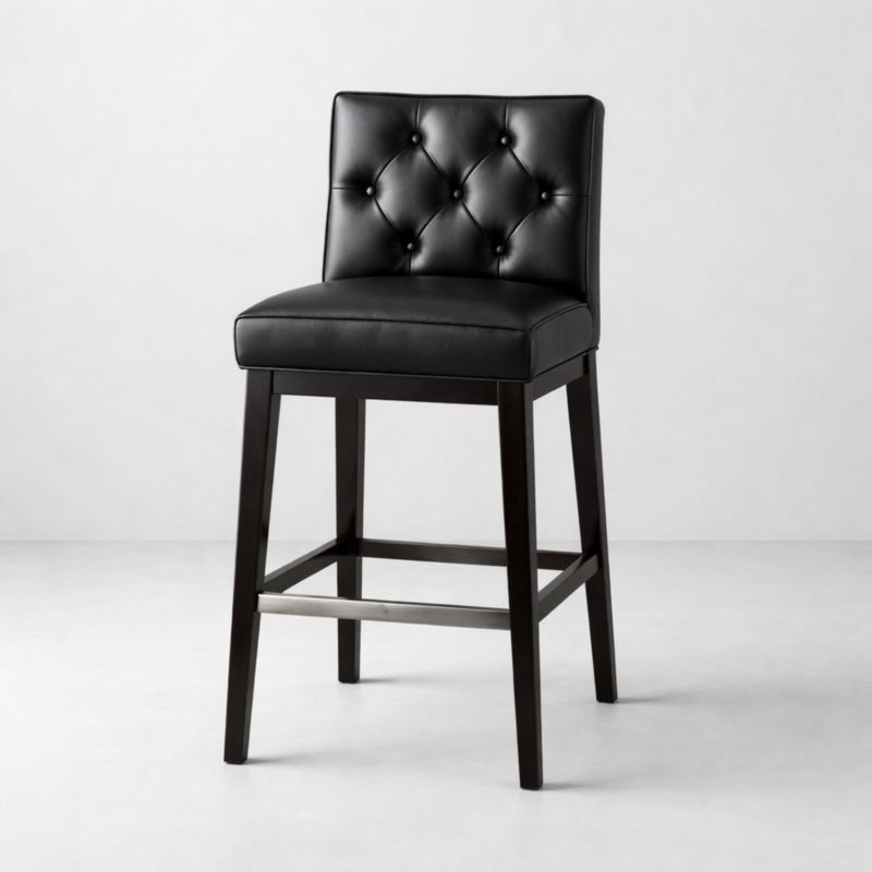 Tabouret de Bar Noir en Cuir Synthétique et Bois
