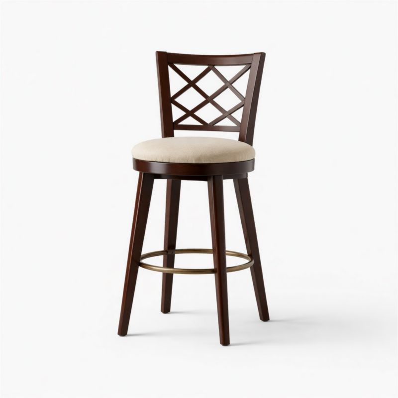 Tabouret de bar pivotant en bois avec assise en tissu beige