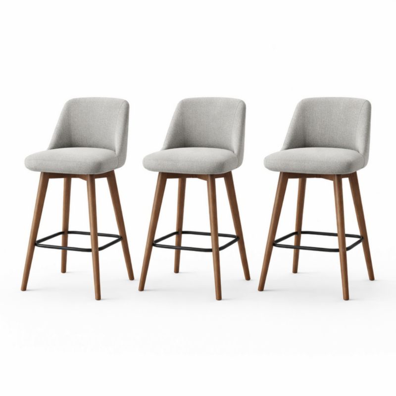 Ensemble de 3 tabourets de bar en tissu gris avec pieds en hêtre