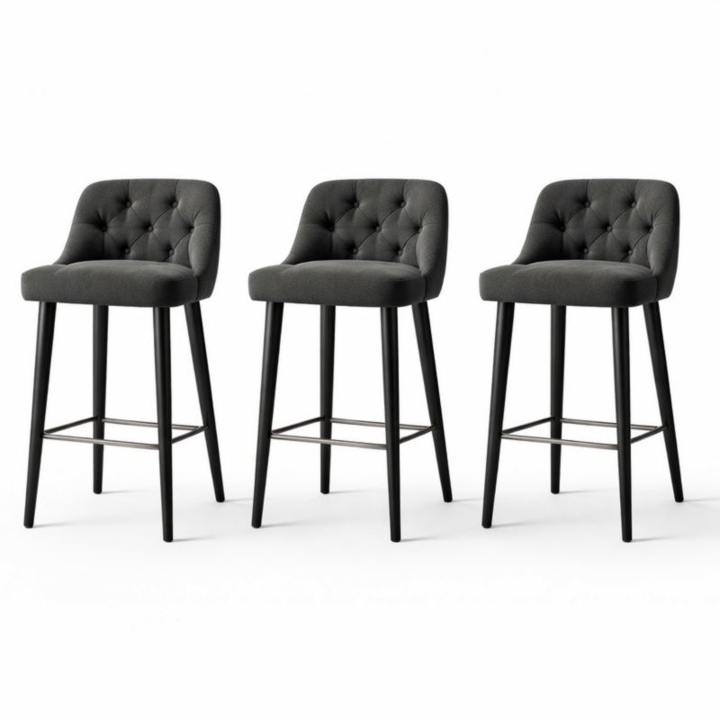 Tabourets de bar en tissu gris avec pieds en bois noir ensemble de 3