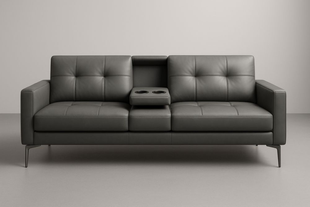 Canapé en Cuir Synthétique Gris avec Porte-gobelets