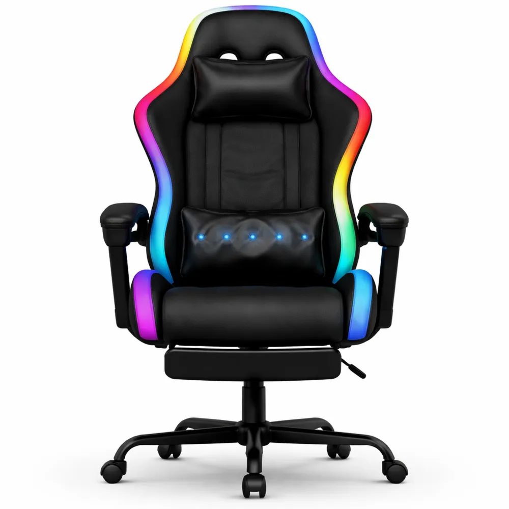Fauteuil de Jeu Ergonomique avec Lumières LED et Massage