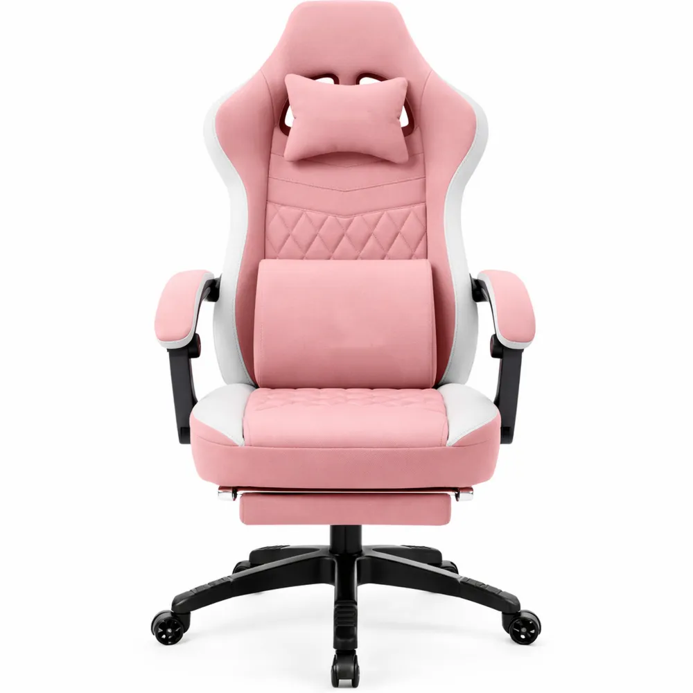 Fauteuil de Jeu Ergonomique avec Coussin de Massage et Repose-Pieds, Capacité 150 kg, Rose