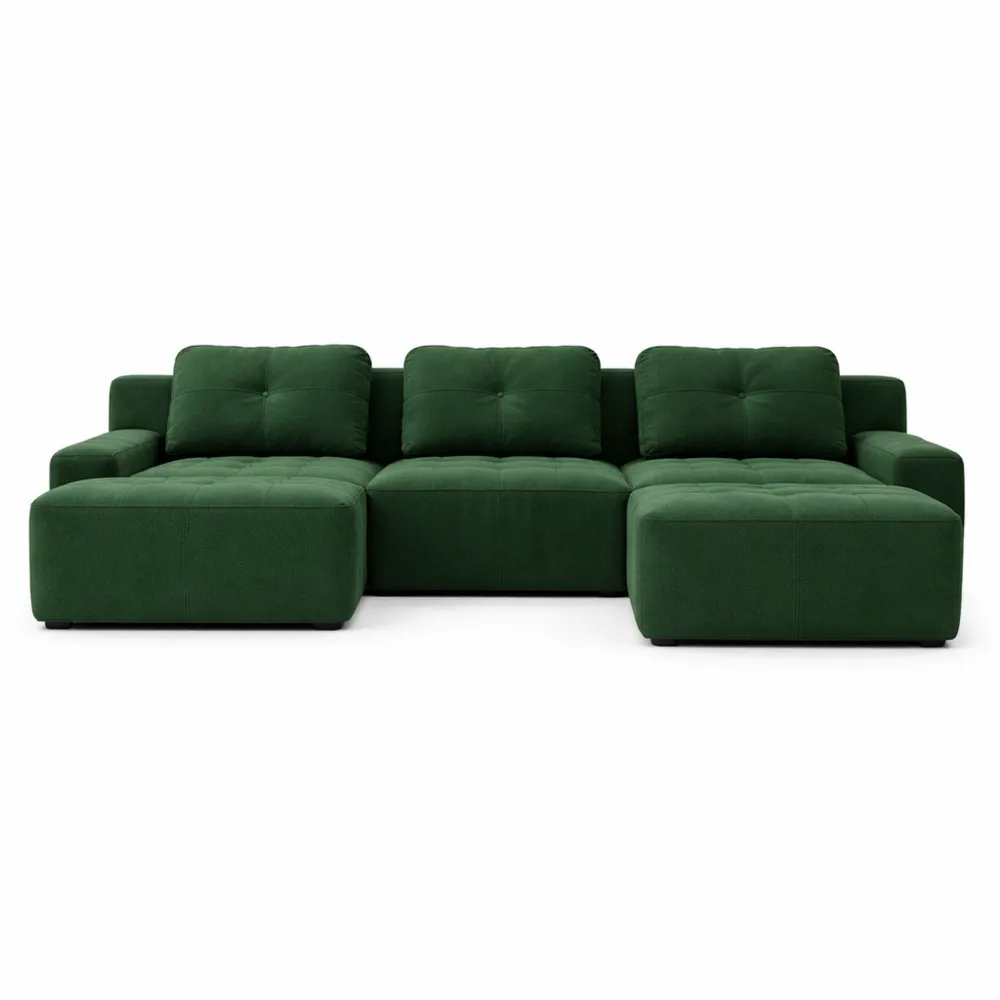 Canapé modulaire en velours côtelé avec poufs, configuration flexible, sans montage