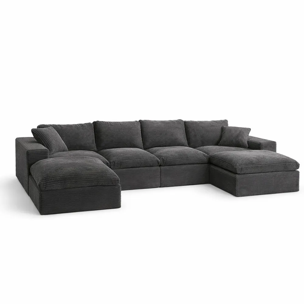 Canapé d'Angle Convertible avec Coffre en Tissu - Gris Foncé - 6 Places
