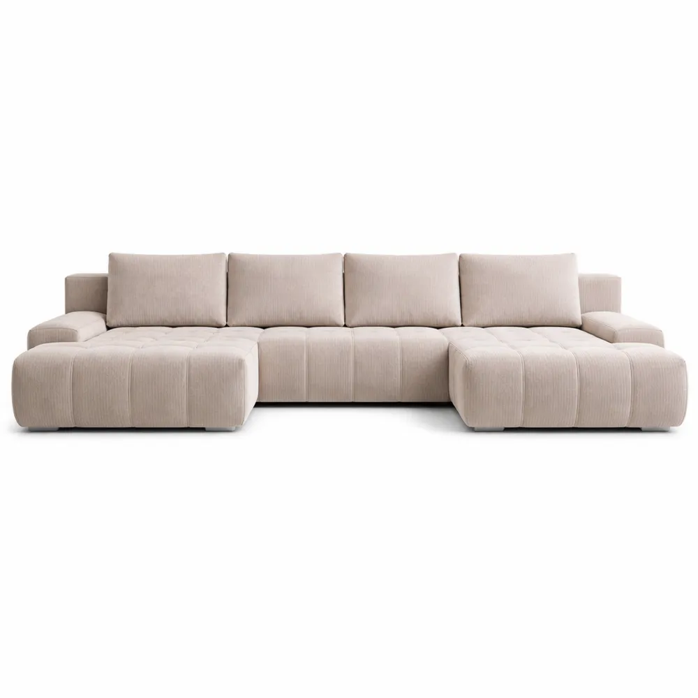 Canapé d'angle convertible en velours avec rangement (beige)