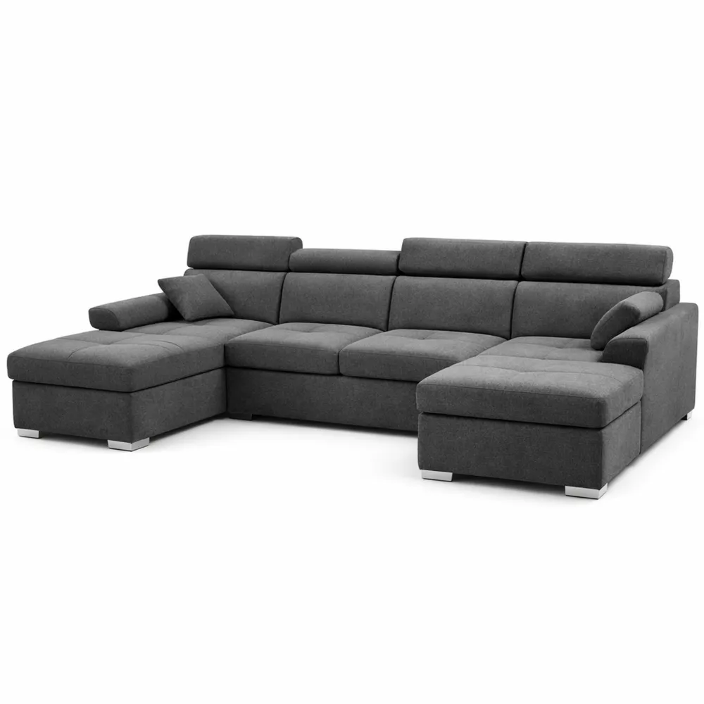 Grand canapé en U modulable 345 cm avec fonction lit et assise profonde
