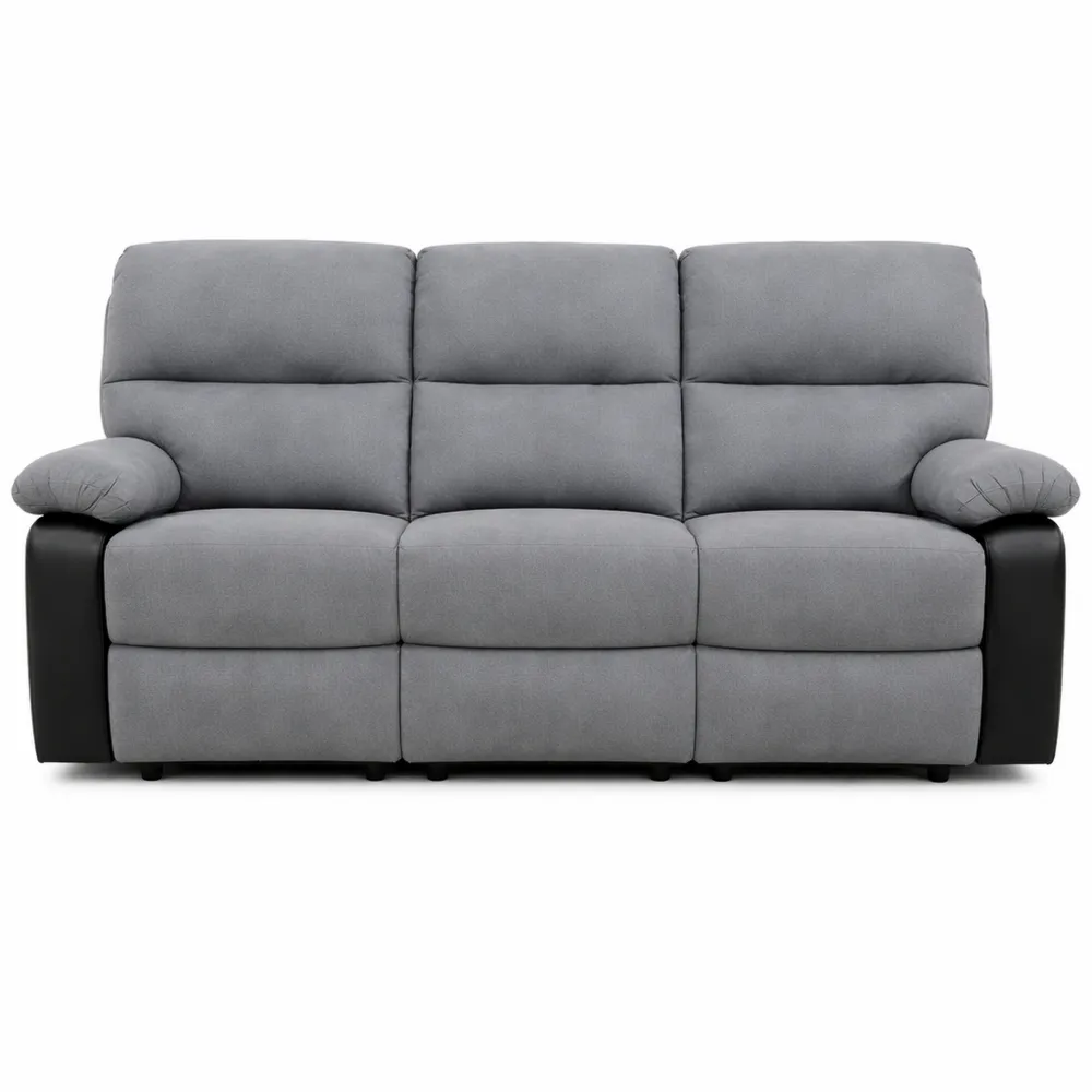 Canapé Réclinable en Simili Cuir et Tissu 3 Places Noir et Gris