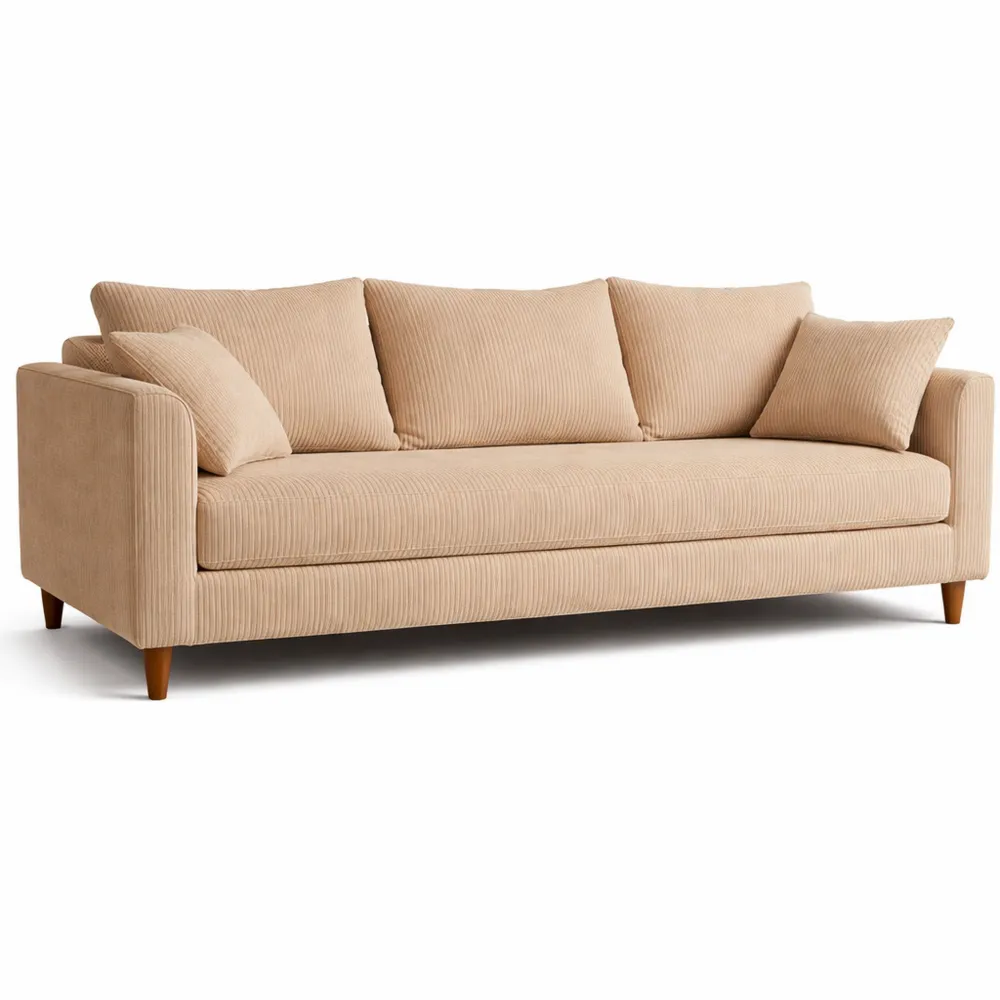 Canapé en Velours Côtelé Beige 3 Places