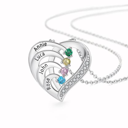 Zomodia 925 Sterling Silver Mother Necklace with 3-4 Simulated Birthstones Personalized Women's Promise Necklace Engraved Names Family Anniversary Jewelry for Grandma
