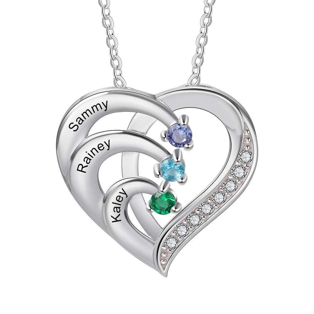 Zomodia 925 Sterling Silver Mother Necklace with 3-4 Simulated Birthstones Personalized Women's Promise Necklace Engraved Names Family Anniversary Jewelry for Grandma