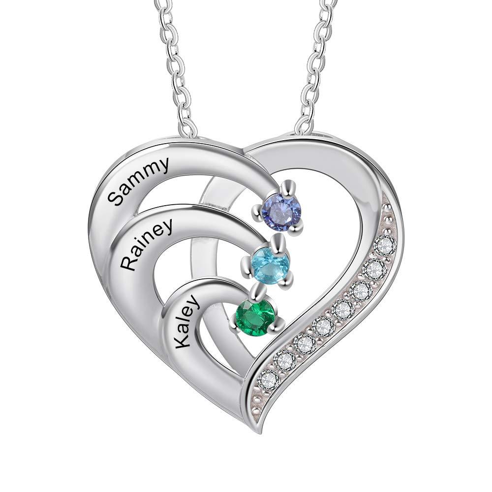 Zomodia 925 Sterling Silver Mother Necklace with 3-4 Simulated Birthstones Personalized Women's Promise Necklace Engraved Names Family Anniversary Jewelry for Grandma