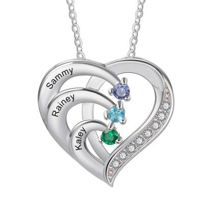 Zomodia 925 Sterling Silver Mother Necklace with 3-4 Simulated Birthstones Personalized Women's Promise Necklace Engraved Names Family Anniversary Jewelry for Grandma
