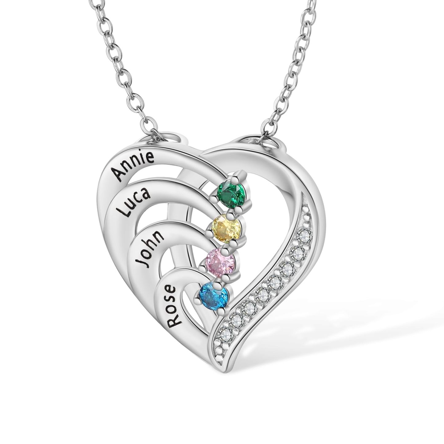 Zomodia 925 Sterling Silver Mother Necklace with 3-4 Simulated Birthstones Personalized Women's Promise Necklace Engraved Names Family Anniversary Jewelry for Grandma