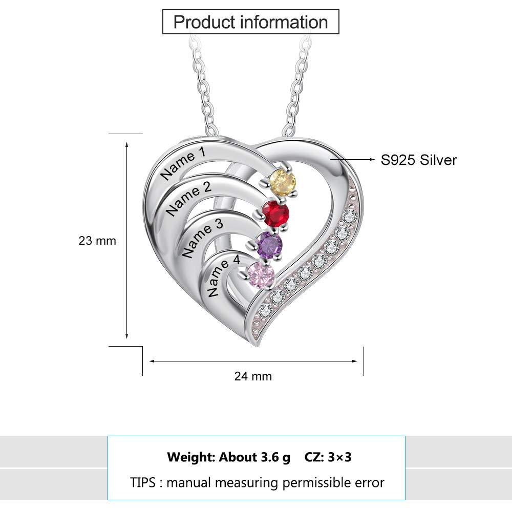 Zomodia 925 Sterling Silver Mother Necklace with 3-4 Simulated Birthstones Personalized Women's Promise Necklace Engraved Names Family Anniversary Jewelry for Grandma