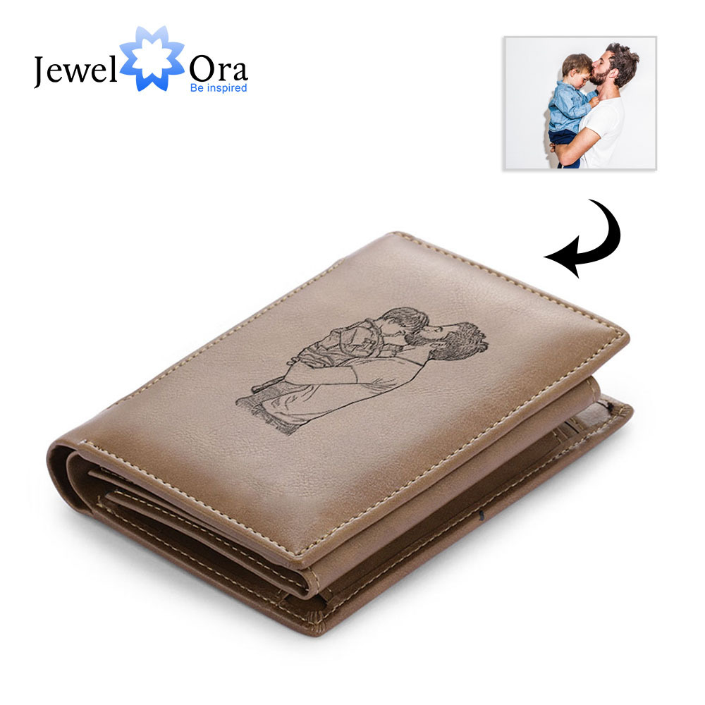 Gemszoo Gifts for Dad Personalized Photo Initial Name Wallet Custom Picture Wallet for Men Husband Grandpa