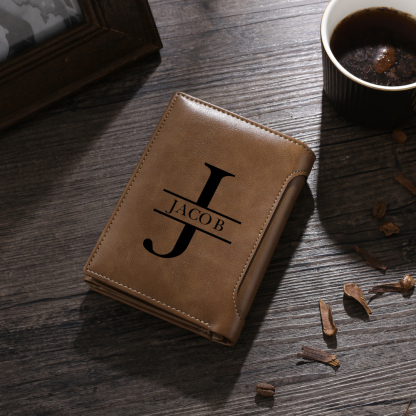 Gemszoo Gifts for Dad Personalized Photo Initial Name Wallet Custom Picture Wallet for Men Husband Grandpa