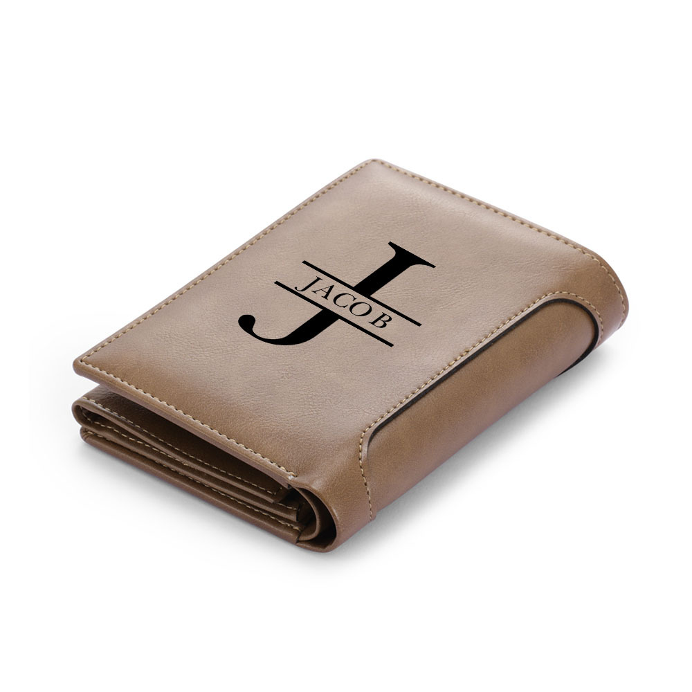 Gemszoo Gifts for Dad Personalized Photo Initial Name Wallet Custom Picture Wallet for Men Husband Grandpa