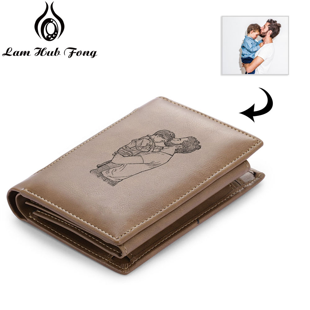 Gemszoo Gifts for Dad Personalized Photo Initial Name Wallet Custom Picture Wallet for Men Husband Grandpa