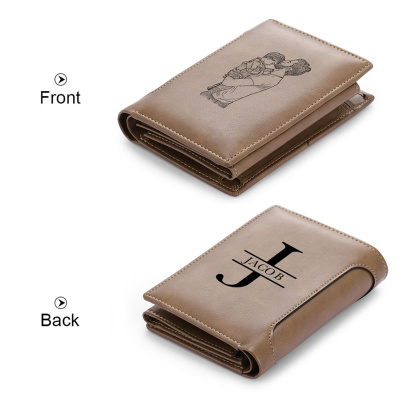 Gemszoo Gifts for Dad Personalized Photo Initial Name Wallet Custom Picture Wallet for Men Husband Grandpa
