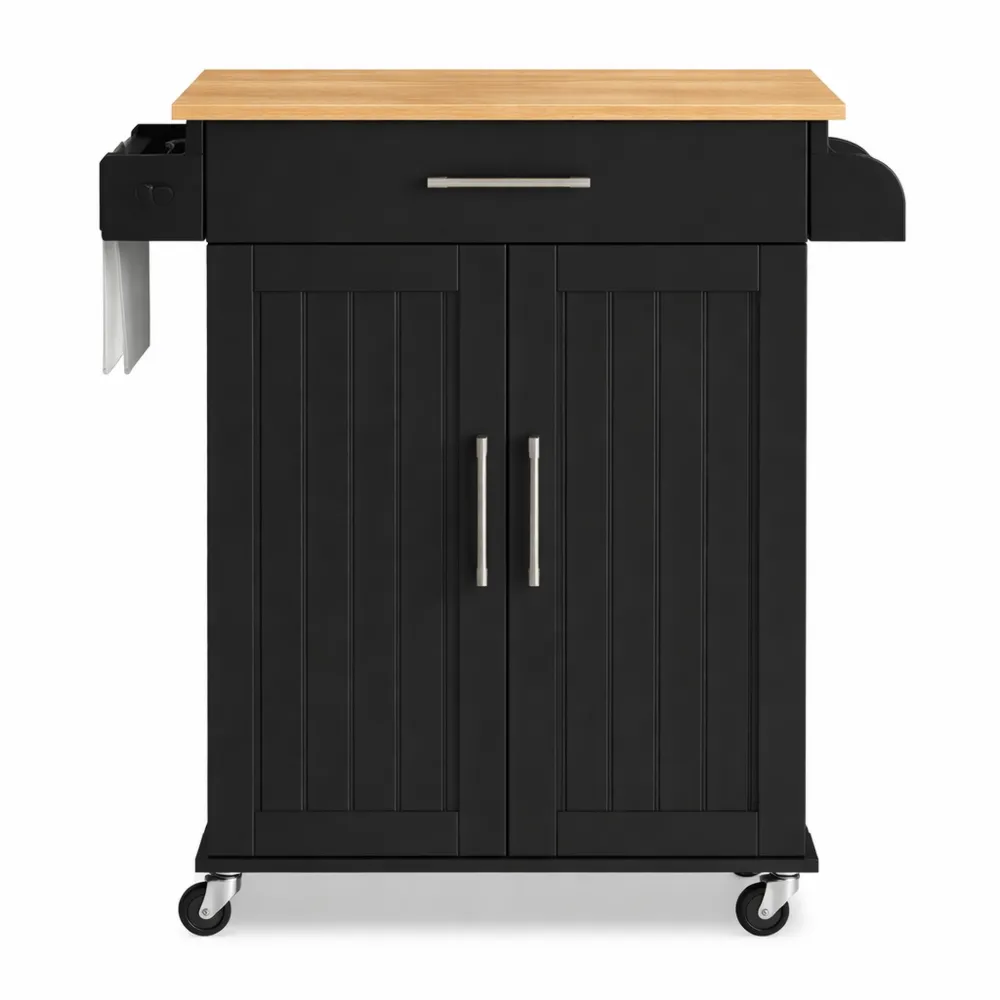 Chariot de Cuisine à Roulettes avec Étagère Réglable et Porte-Serviette Noir