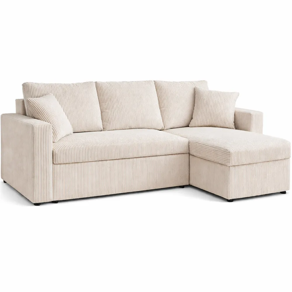 Canapé d'angle réversible en velours côtelé avec coffre, convertible 4 places