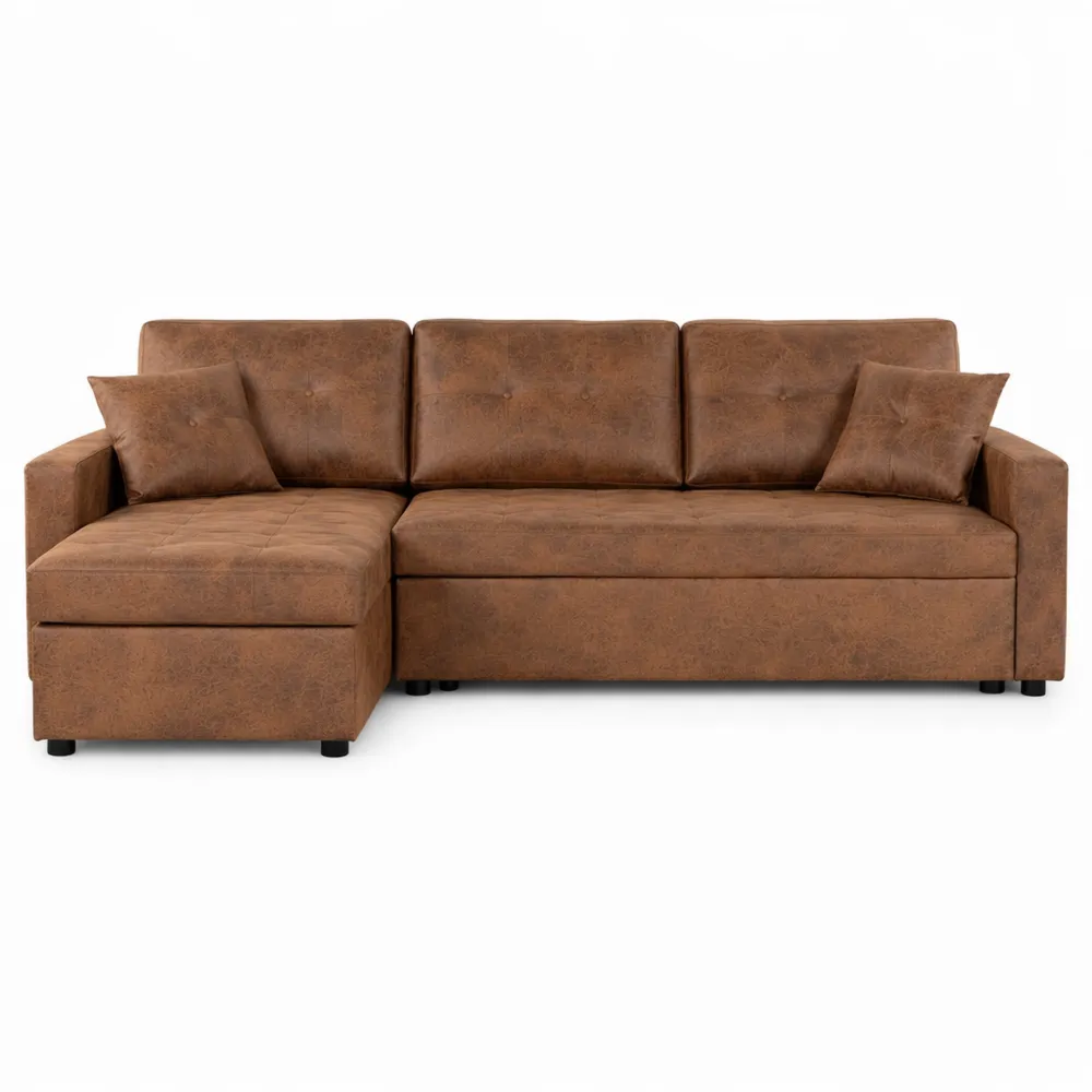 Canapé d'angle convertible en cuir vintage