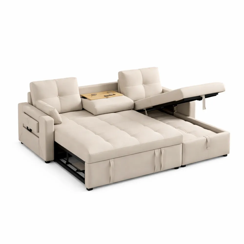 Canapé d'angle réversible avec espace de rangement et porte-gobelet pliable