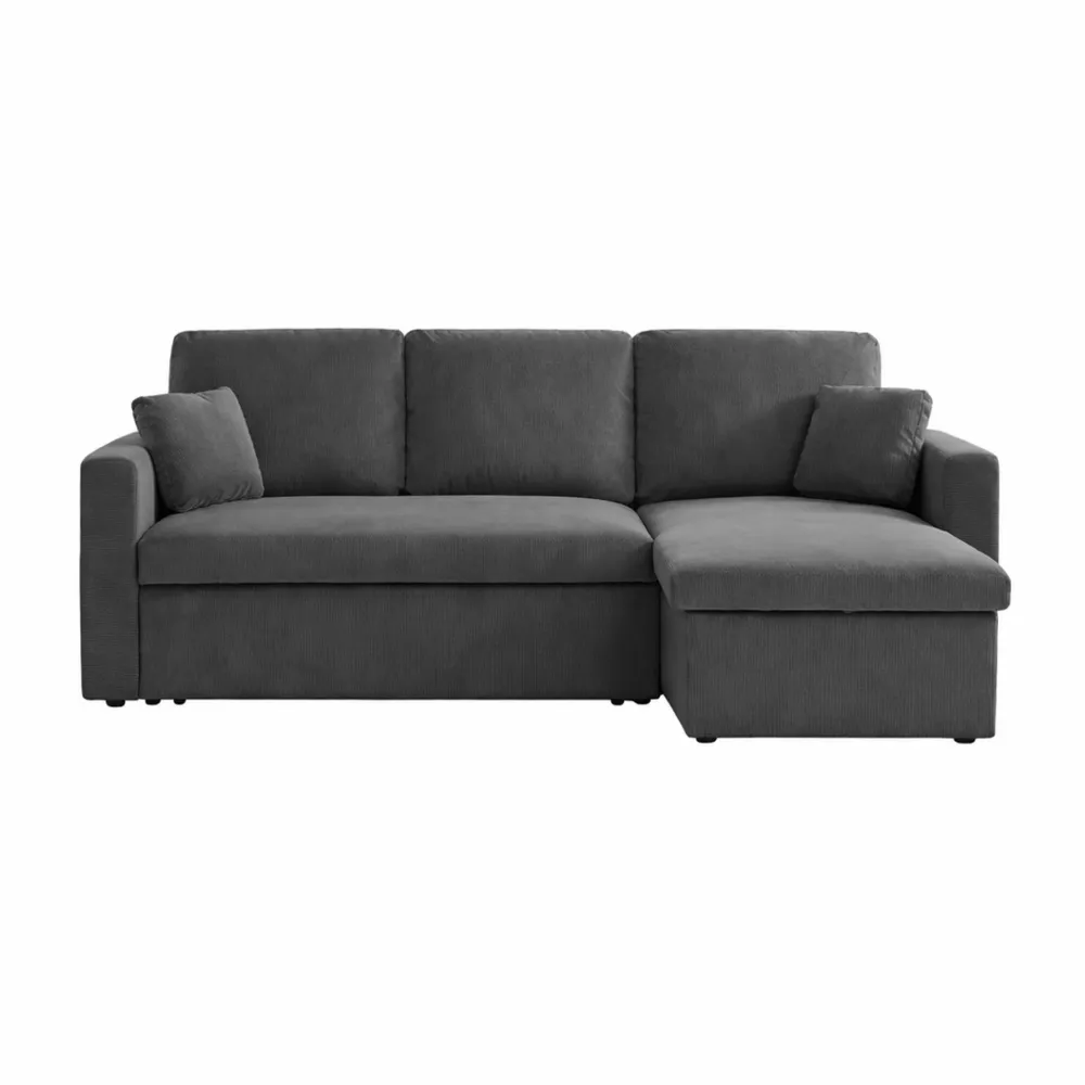 Canapé d'angle modulable en velours gris foncé avec coffre et lit